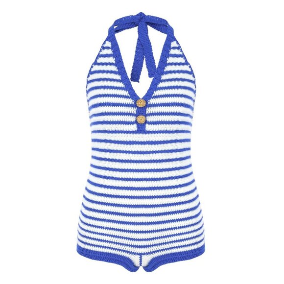 My Beachy Side - NWT ‘Emily in Paris’ Loulou’ Hand-Crocheted Romper- Blue, Large - Picture 3 of 16